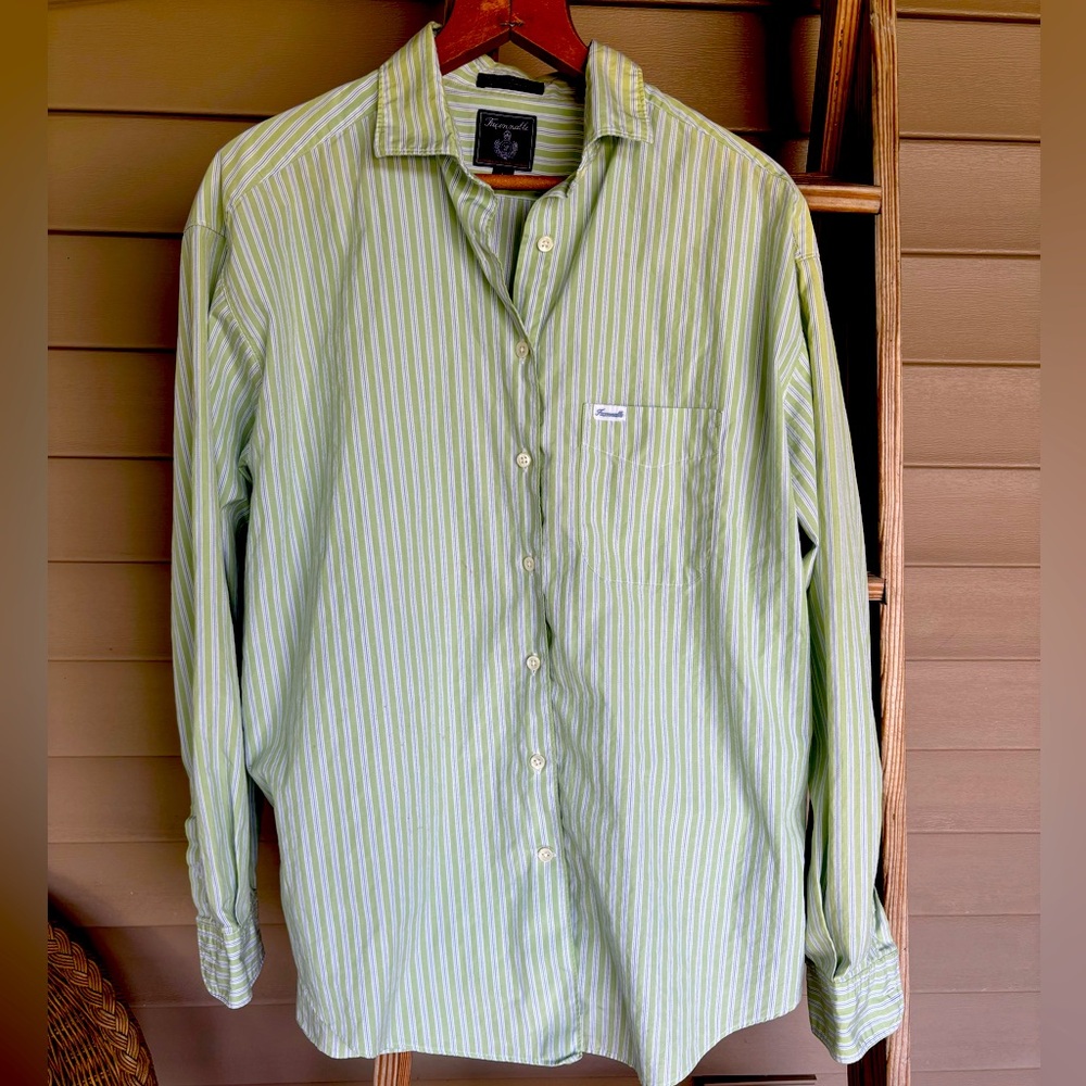 Men’s large Faconnable striped long sleeve button down shirt